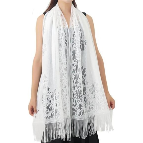 Lace Floral Shawls Wraps White2 - Picture 6 of 6